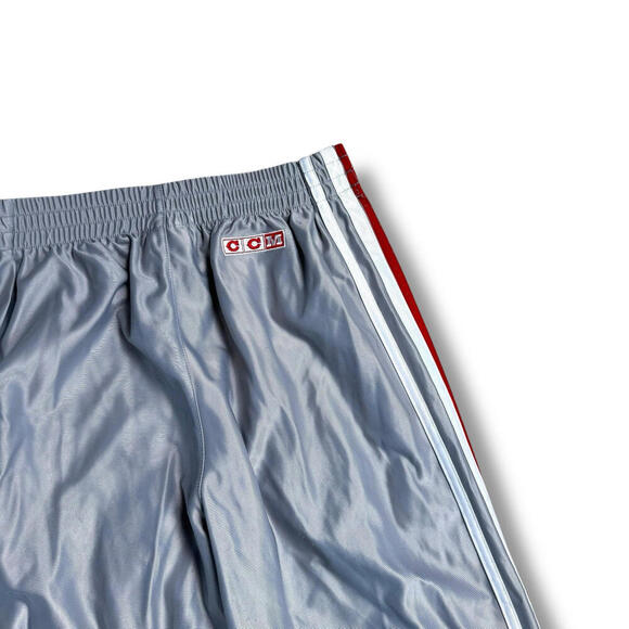 CCM Vintage Hockey Warm-Up Pants Snap Button Tearaway Gray Red L Y2K Streetwear - Picture 6 of 9